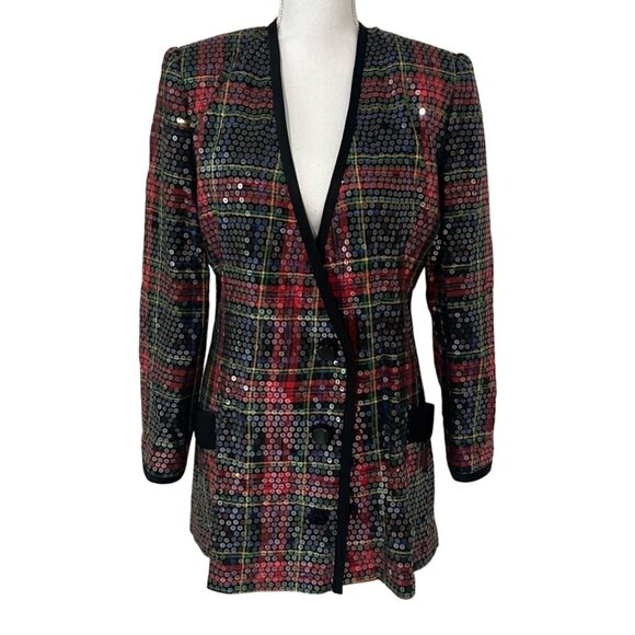 After Five By Julie Duroché Vtg Saks Fifth Avenue Sequined Plaid Blazer Jacket S - Picture 1 of 16